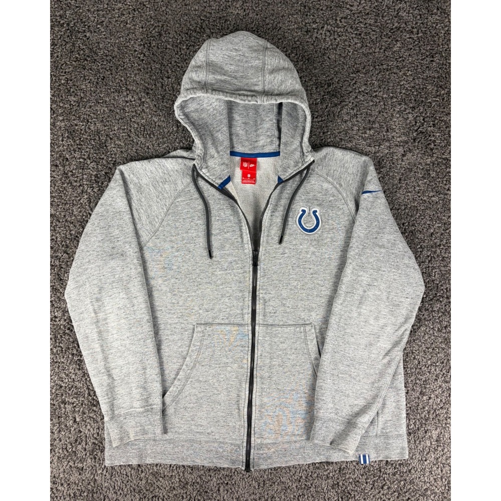 Nike NFL Indianapolis Colts Full Zip Hoodie Mens XL Gray Raglan Sweatshirt